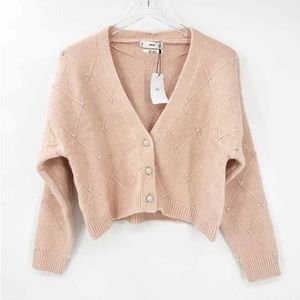 Mango light pink, pearl detail wool blend cardigan.